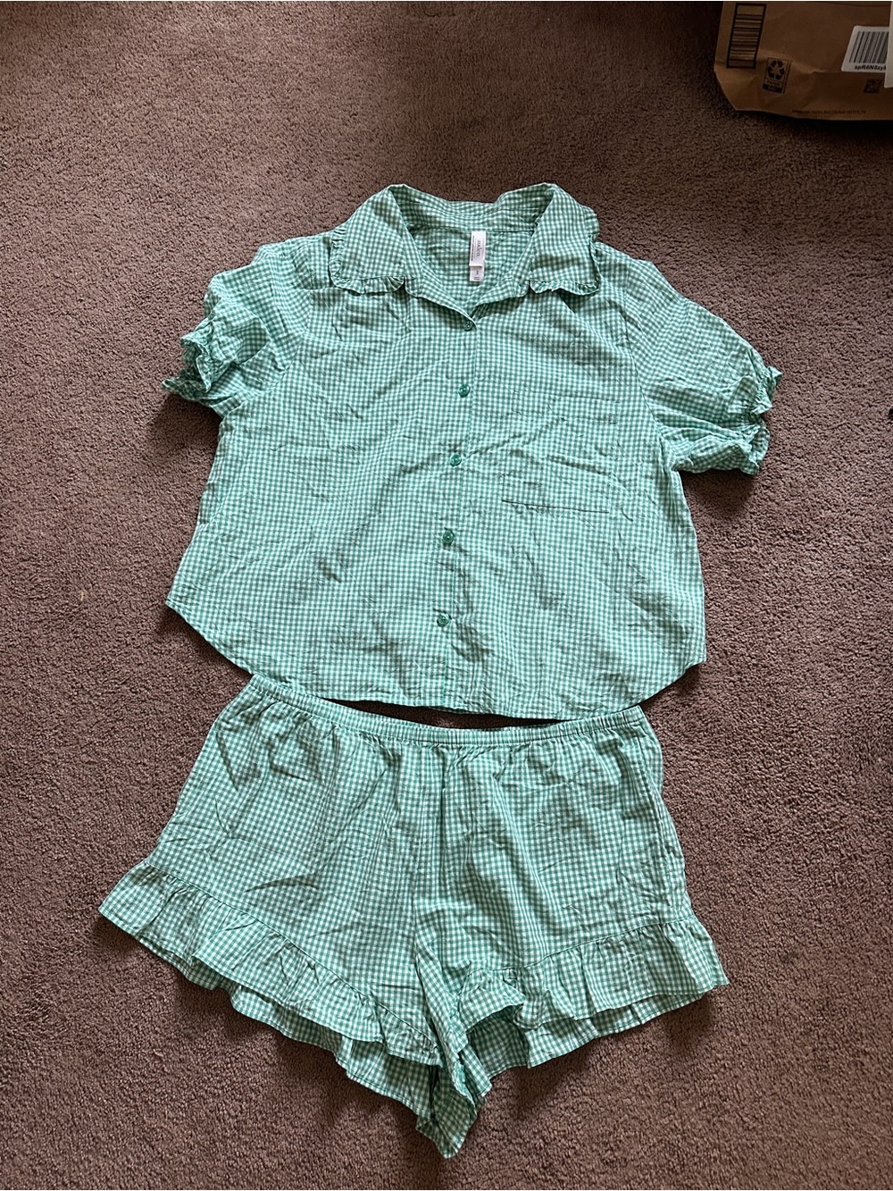 NWOT Auden Target Green Gingham Two-Piece Pajama Set